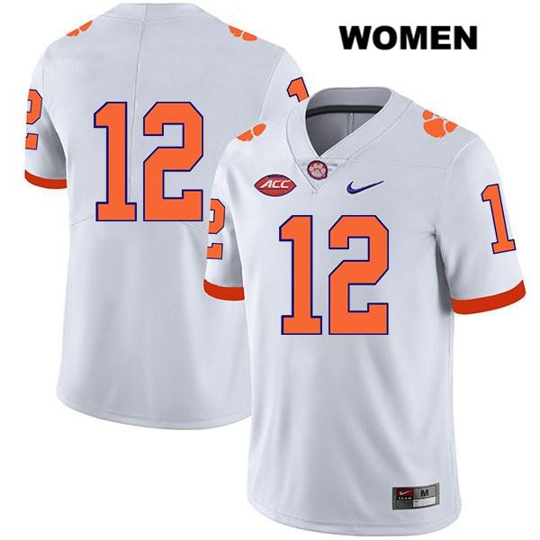 Women's Clemson Tigers #12 K'Von Wallace Stitched White Legend Authentic Nike No Name NCAA College Football Jersey ODA0746JE